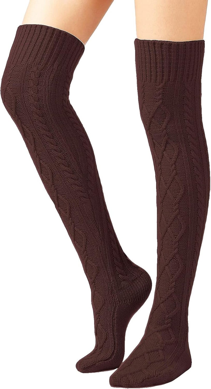 SherryDC Women's Cable Knit Thigh High Boot Socks Extra Long Winter Stockings Leg Warmers - Image 1